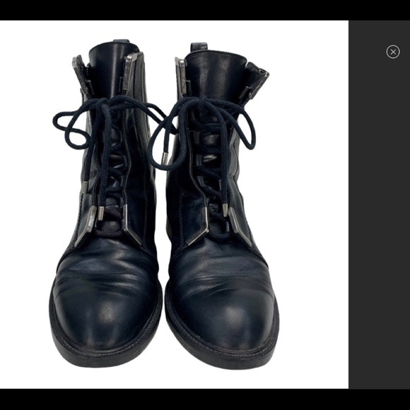 Zara Black Leather Moto Combat Boots 7.5 (38) - Picture 2 of 7
